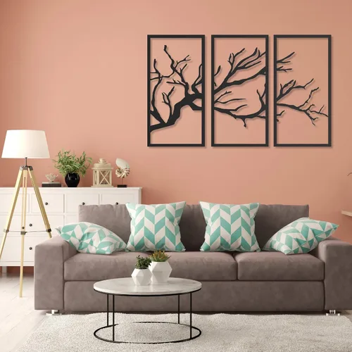 Vista 7 de fayholy Arte de pared de metal, árbol de la vida, 3 piezas, para colgar en la pared, arte de pared de metal del árbol de la vida, decoración Plata