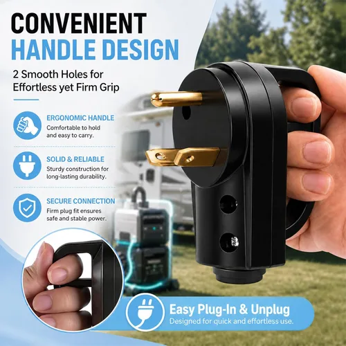 Vista 2 de Enchufe macho de repuesto para autocaravana 30A, TT-30P para cable Negro
