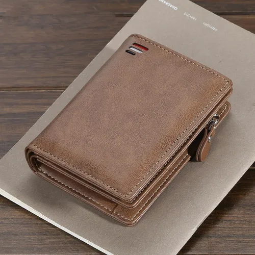 Vista 6 de TAUFE Men's Wallets, Men's Short Wallet Vertical Multi Buckle Wallet Multi Function Zero Wallet Luxury Wallet (Color Khaki)
