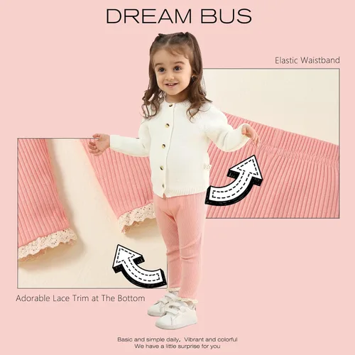 Vista 5 de DREAM BUS Paquete de 5 pantalones de bebé para niña, pantalones acanalados con volantes acampanados, leggings para bebé, pantalones acampanados