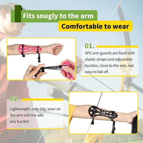 Vista 5 de SPG Protector de brazo de tiro con arco, ajustable, profesional, protector de antebrazo, para adultos, jóvenes, hombres, mujeres, competición, tiro