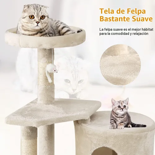 Vista 6 de BestPet Torre para Gatos de 36" Beige Torre Resistente para Gatos de Múltiples Niveles con Casita de Felpa, Percha Acogedora, Postes