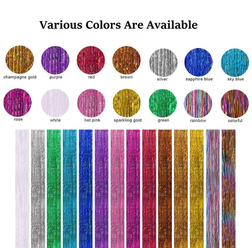 Vista 3 de 10 unids/set de extensiones de pelo de oropel con clip, multicolores con purpurina, mechones de pelo de hadas para mujeres bronce