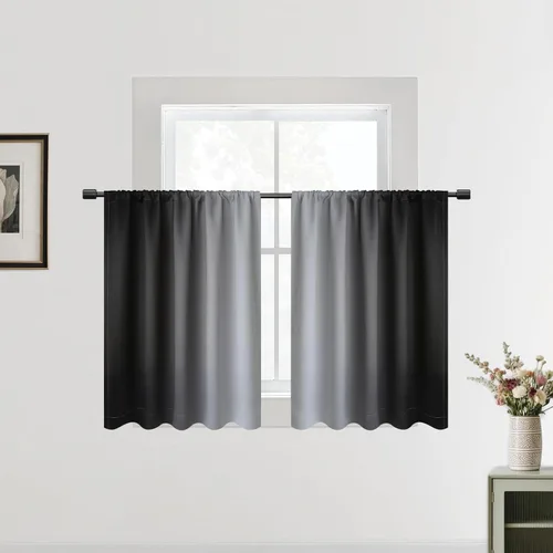 Vista 81 de SimpleHome Cortinas Pequeñas Negras Impermeables con Bolsillo para Barra Suave para Cocina, Cortinas Impermeables con Bolsillo para Barra