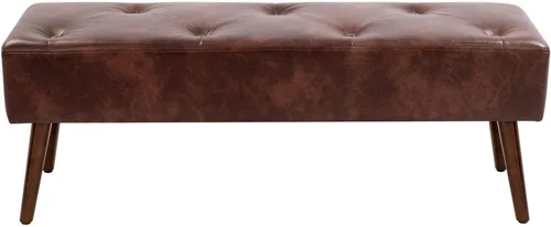 Vista 15 de Furniliving Banco de 44 Pulgadas para Dormitorio, Bancos Otomanos Tapizados con Tela Rayada y Tufting con Patas de Metal en Forma de X para Sala