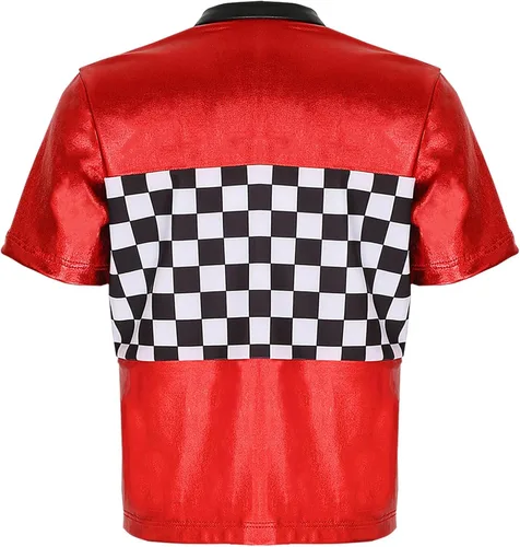 Vista 2 de YiZYiF Disfraz de piloto de coche de carreras para niños y niñas, camisa de manga corta con cremallera para Halloween, cosplay, trajes