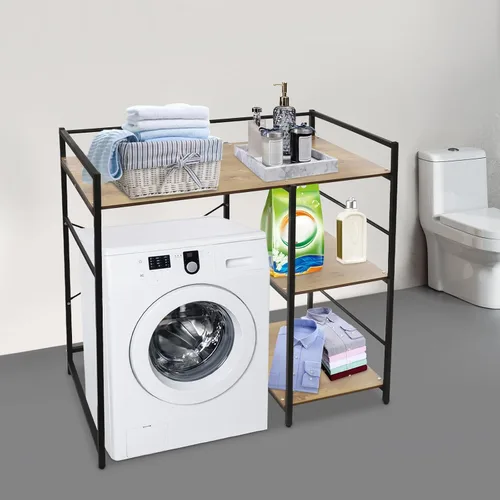 Vista 2 de Soporte apilable para lavadora y secadora con estante de almacenamiento, estantes resistentes para lavadora y secadora para lavandería Negro
