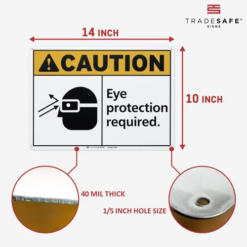 Vista 3 de TRADESAFE Letrero de protección ocular requerida de PPE – Letrero de pared, letrero de seguridad de aluminio de instalación rápida, reflector