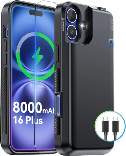 Vista 9 de NEWDERY Funda de batería mejorada para iPhone 16 Pro, cargador portátil USB C de 5000 mAh, CarPlay, compatible con datos de sincronización, funda