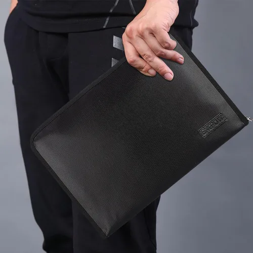Vista 2 de Carpeta de archivos expansible, organizador de documentos importante, bolsa de documentos ignífuga e impermeable con tamaño A4, 3 bolsillos, cierre