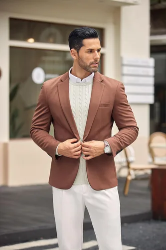 Vista 6 de COOFANDY Suéter de punto con cuello redondo para hombre, ajustado, ligero, casual, con patrón de torceduras