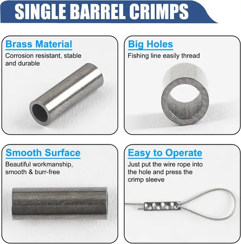 Vista 3 de 100pcs Fishing Single Barrel Crimp Sleeves, Strong Crimps Copper Wire Connectors for Rigging Fishing Leaders, Versatile Crimping Loop Sleeve