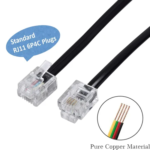 Vista 2 de Cable de extensión para teléfono fijo con enchufe estándar RJ-11 6P4C (3 pies-paquete de 3, negro)