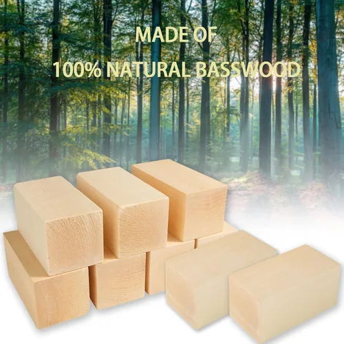 Vista 4 de ABuff Paquete de 10 bloques de tallado de tilo de 4 x 2 x 2 pulgadas, bloques de madera sin terminar para principiantes o talladores expertos