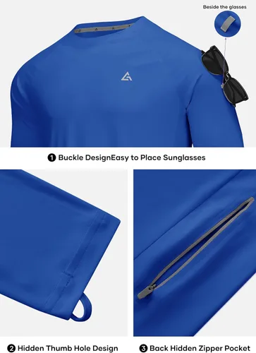Vista 4 de Camisetas de natación para hombre, protección contra erupciones UPF 50+, manga larga y corta, protección solar UV, camisas de verano, camisetas