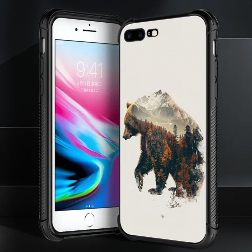 Vista 5 de Funda compatible con iPhone 8 Plus, diseño de oso de bosque otoñal, a prueba de golpes, antiarañazos, carcasa trasera de policarbonato duro