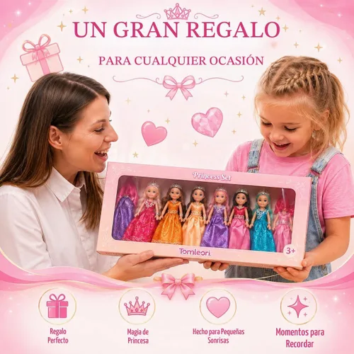 Vista 10 de TOMLEON Juego de muñecas de princesa, 6 muñecas de princesa con vestidos coloridos, coronas y joyas, juego de rol de fantasía para niños