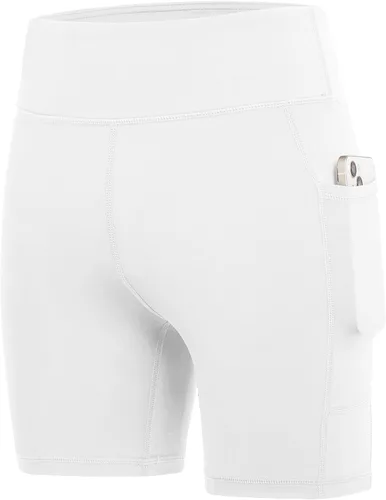 Vista 22 de DEVOROPA Pantalones cortos de 5" de elastano para niñas, pantalones cortos de voleibol, pantalones cortos elásticos para atletismo y gimnasia Beige