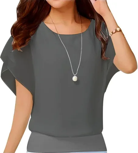 Vista 13 de VIISHOW - Blusa de gasa y de manga corta para mujer, estilo holgado y casual Negro