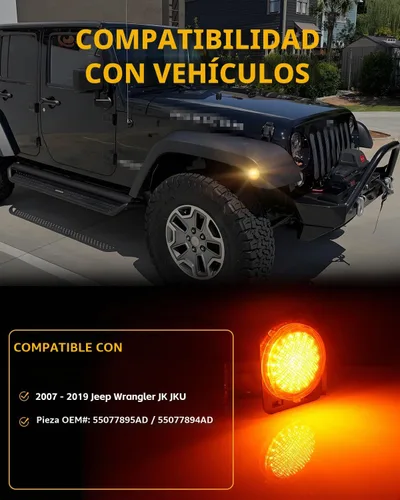 Vista 7 de Luces LED secuenciales de marcador lateral para guardabarros delanteros para J-e-e-p Wrangler JK 2007-2019, lámparas de marcador de parachoques