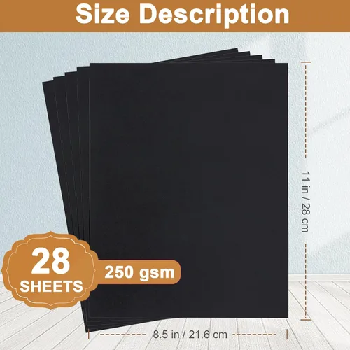 Vista 2 de Silunkia 28 hojas de cartulina negra de 8.5 x 11 pulgadas para Halloween, 250 gsm/92 libras, papel negro pesado para tarjetas de bricolaje, álbumes