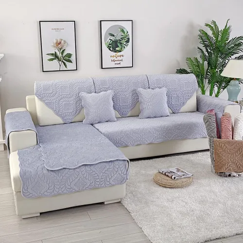 Vista 18 de vctops Funda acolchada de terciopelo para sofá, funda suave para sofá modular, funda antideslizante para sofá, para perros, gatos y mascotas