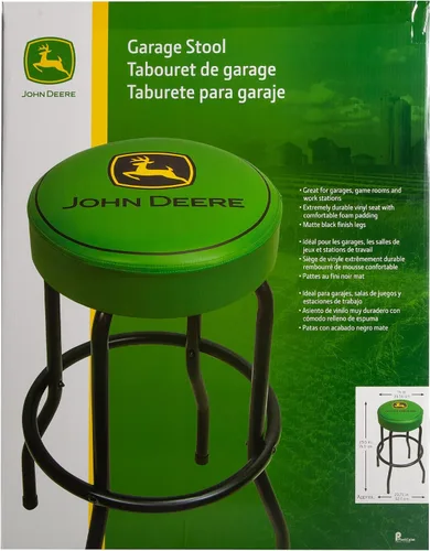 Vista 4 de Plasticolor 004792R01 John Deere Logo Taburete de garaje y sala de juegos con tapa verde mate y patas negras