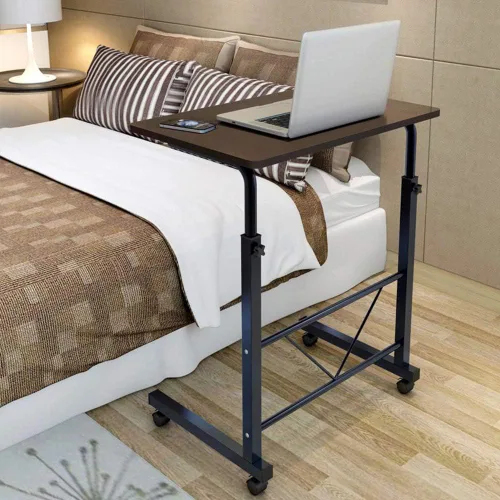 Vista 8 de SSLine Mesa de aperitivos con ruedas, escritorio elevable para computadora portátil, bandeja de TV móvil en forma de C, para sofá, silla, mesa