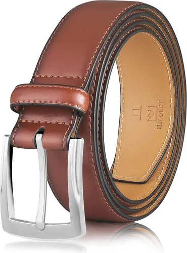 Vista 23 de MILORDE Cinturón de vestir de cuero genuino para hombre, hecho a mano, 100% cuero de vaca, diseños clásicos y modernos para trabajo, negocios y uso