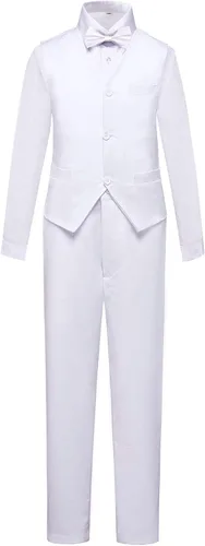 Vista 3 de Addneo Conjunto de trajes formales para niños con camisa de vestir y corbatín, Blanco