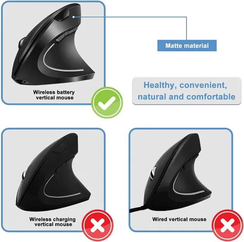 Vista 8 de ASOI - Ratón ergonómico inalámbrico, recargable de 2.4 G, inalámbrico, óptico, vertical, ergonómico, 100012001600 DPI, para laptop, escritorio, PC