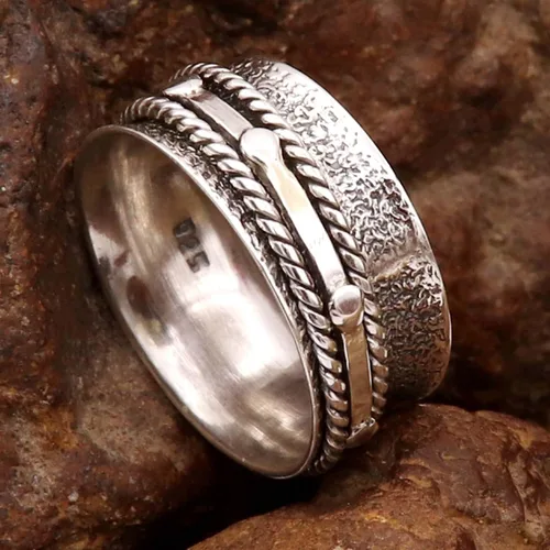 Vista 6 de Anillo de plata de ley 925 maciza y anillo de meditación giratorio hermoso anillo de joyería goyal GESR-160