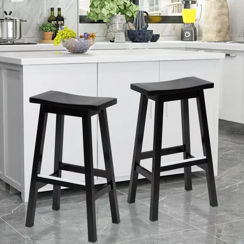 Vista 6 de Juego de 2 taburetes de bar de madera maciza de 30 pulgadas, modernos taburetes de bar de altura de encimera de cocina sin espalda con placas de pie
