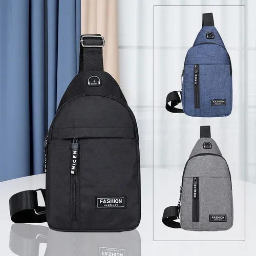 Vista 2 de Pequeña bolsa cruzada negra, bolsa de hombro para hombres y mujeres, bolso bandolera de pecho con una correa de viaje, Negro