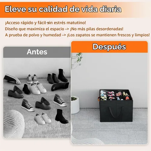 Vista 5 de Aokeyee Paquete de 2 organizadores de zapatos para armario, caja de Negro