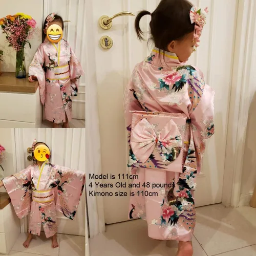 Vista 7 de Conjunto asiático, kimono japonés para chicas y mujeres adultas CRB, set de bata, cinturón, faja y abanico