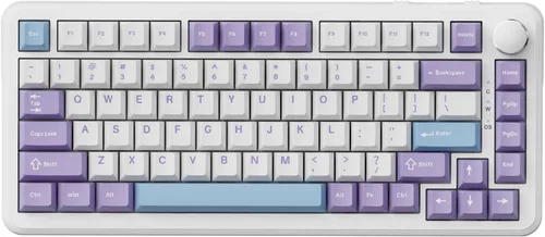 Vista 10 de AK680 - Teclado mecánico compacto con cable, diseño gris y blanco de 68 teclas, interruptor táctil marrón intercambiable en caliente, teclado
