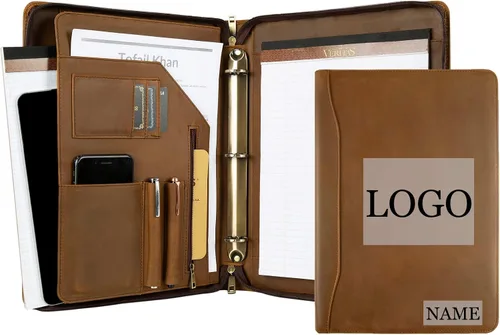 Vista 9 de Carpeta y organizador de cuero genuino, carpeta de cuero vintage de 3 anillos, padfolio personalizado para hombres de negocios, blocs legales