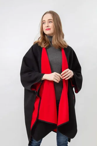 Vista 2 de BYOS - Poncho de forro polar suave a cuadros de gran tamaño para mujer