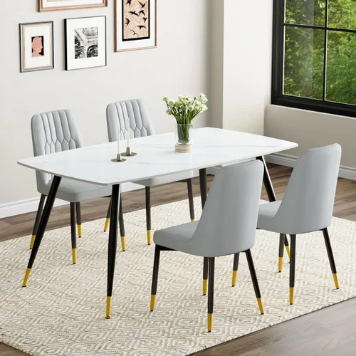 Vista 69 de Juego de 4 mesas de comedor negras para mesa de comedor de 4,50 pulgadas para 4, sillas de cocina de piedra sinterizada, fácil de montar, adecuado
