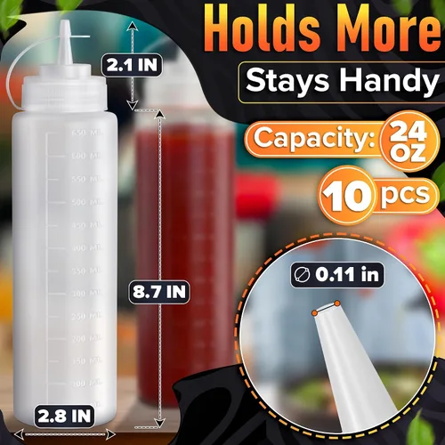 Vista 2 de HYQO Paquete de 10 botellas exprimibles para condimentos, 24 onzas