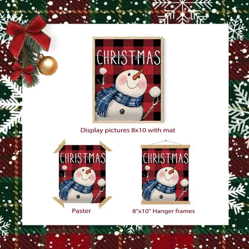 Vista 6 de XYDEG Conjunto de 4 Impresiones de Arte Navideño para Pared, Impresiones Navideñas, Hola Invierno Vintage Santa Navidad Muñeco de Nieve Búfalo
