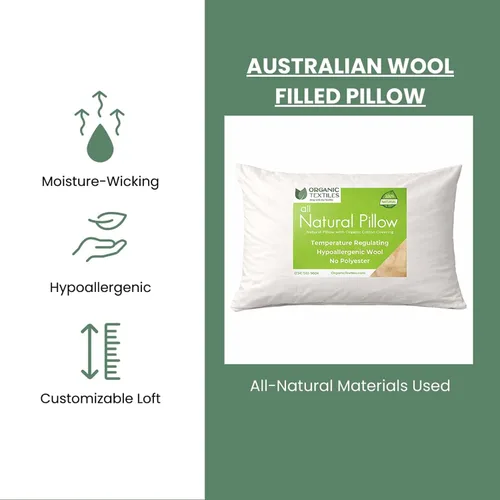 Vista 3 de ORGANIC TEXTILES Almohada de lana 100% natural con funda de algodón orgánico, certificado GOTS (estándar, paquete de 1)