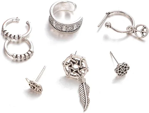 Vista 4 de Ofertas de liquidación 7 unidsset atrapasueños hoja oreja cuff aretes mujeres joyería vintage regalo