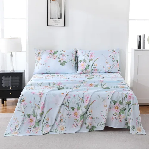 Vista 61 de Yibeizi - Juego de sábanas con estampado floral para cama de tamaño queen, sábanas de microfibra con patrón botánico boho, fundas para almohada