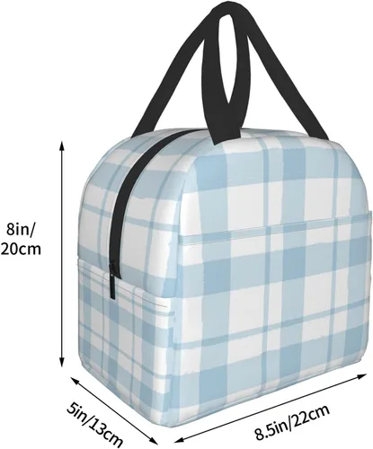Vista 3 de Lonchera con diseño a cuadros azules aislada, bolsa térmica para almuerzo para adultos, niños, niñas, mujeres, oficina, trabajo, escuela, picnic