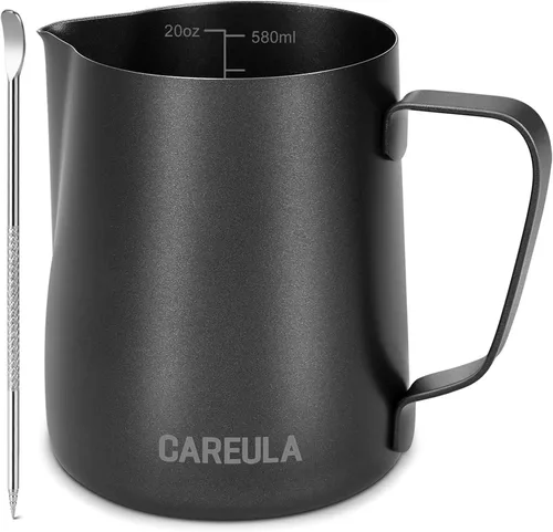 Vista 14 de Jarra de espuma de leche, taza espumadora de leche de acero inoxidable de 12 onzas, jarra de vapor para barra de café, capuchino, accesorios para A0