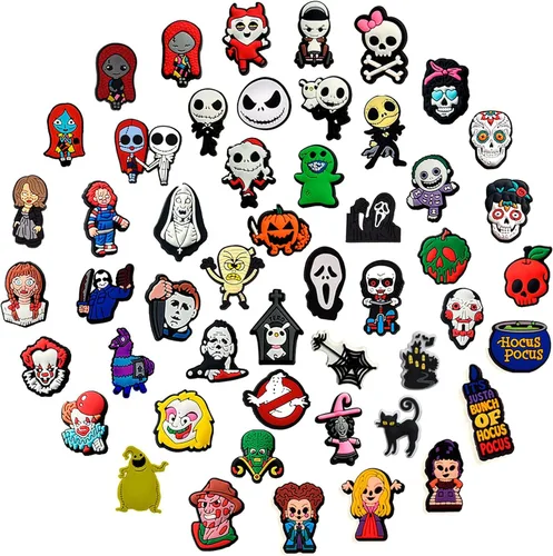 Vista 2 de hunanzhongyi Lote de 50 dijes para zapatos de película de terror dijes para zapatos de Halloween para adolescentes niños niñas hombres y mujeres