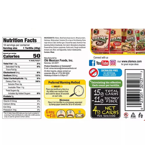 Vista 4 de Ole Mexican Foods Xtreme Wellness - Alto contenido de fibra y bajo en carbohidratos apto para dieta cetogénica, 16 envolturas de tortilla