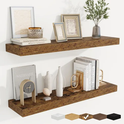 Vista 21 de fuqing Estantes flotantes para pared, estante flotante de madera montado en la pared con soportes invisibles para sala de estar, baño, dormitorio